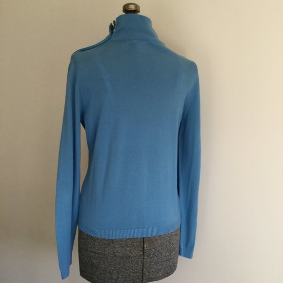 NWOT J Crew 100% Cotton Lightweight Side-neck Buttoned Blue Turtleneck - Picture 2 of 7